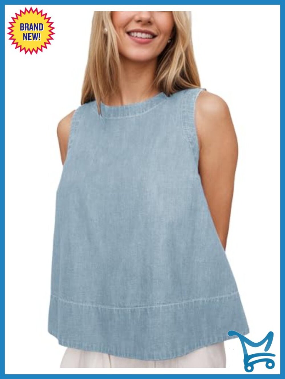 Women's Denim Tank Top Sleeveless Crewneck Loose Fit A-Line Camisole